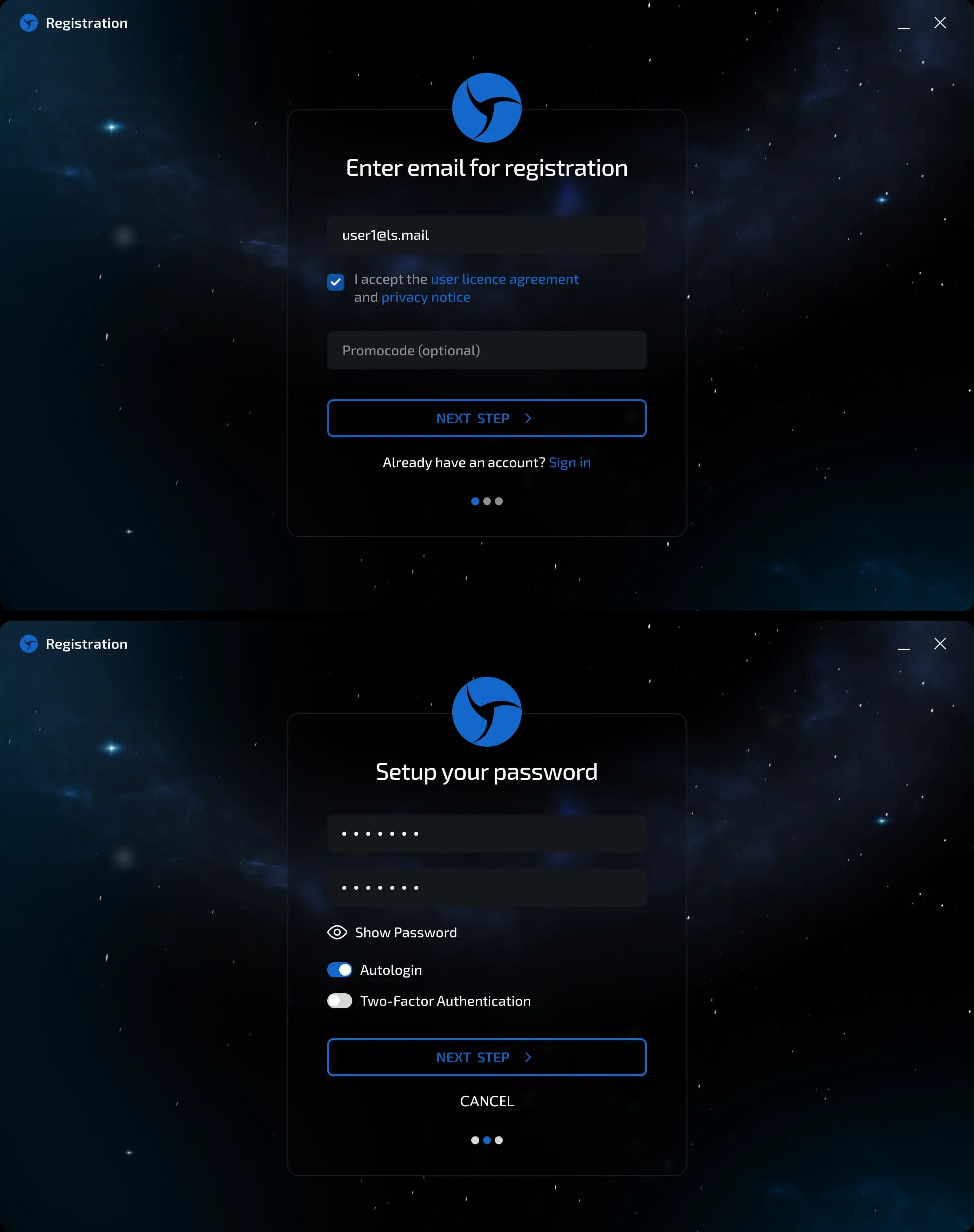 email and password input
