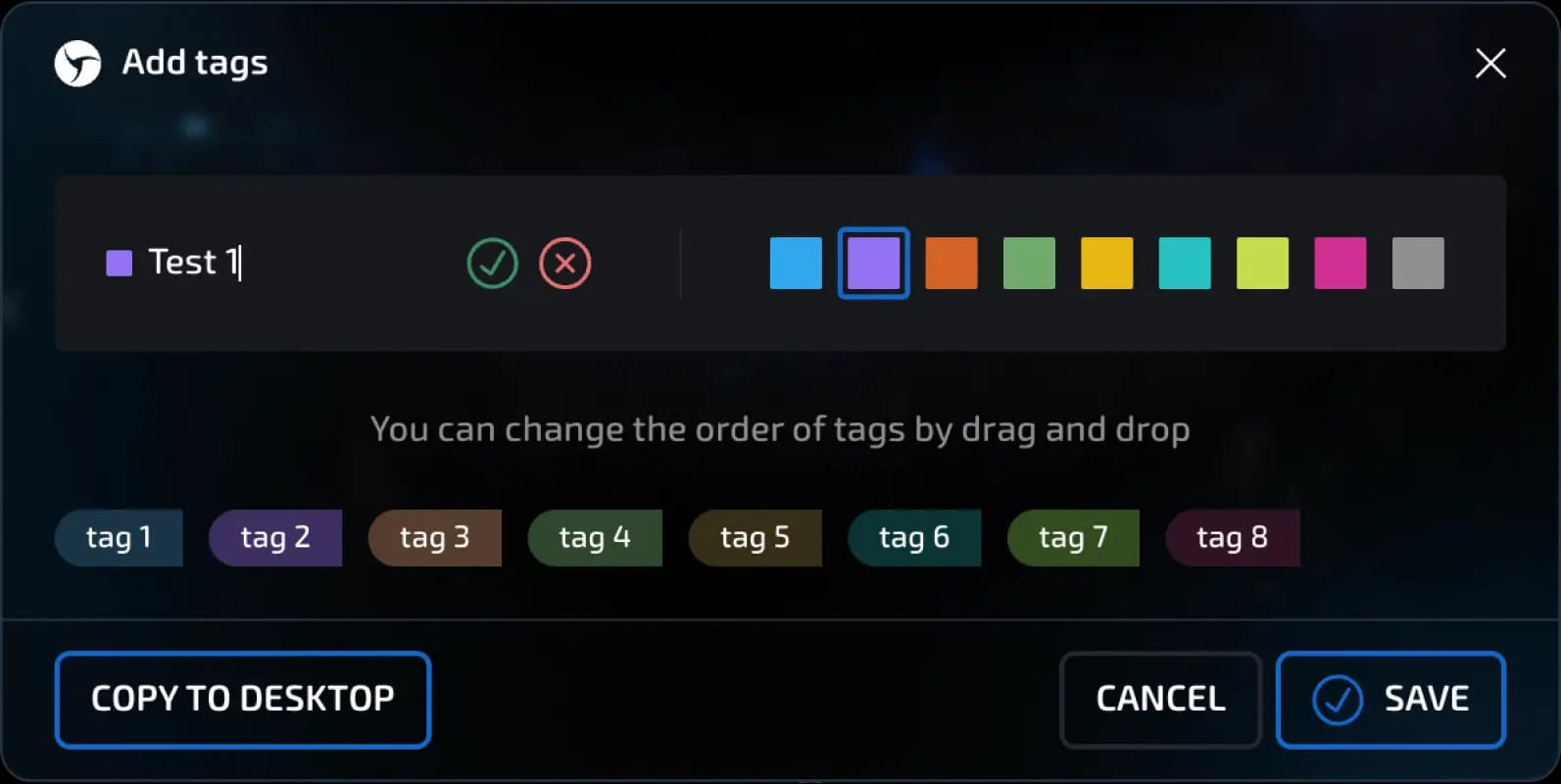 add tags menu