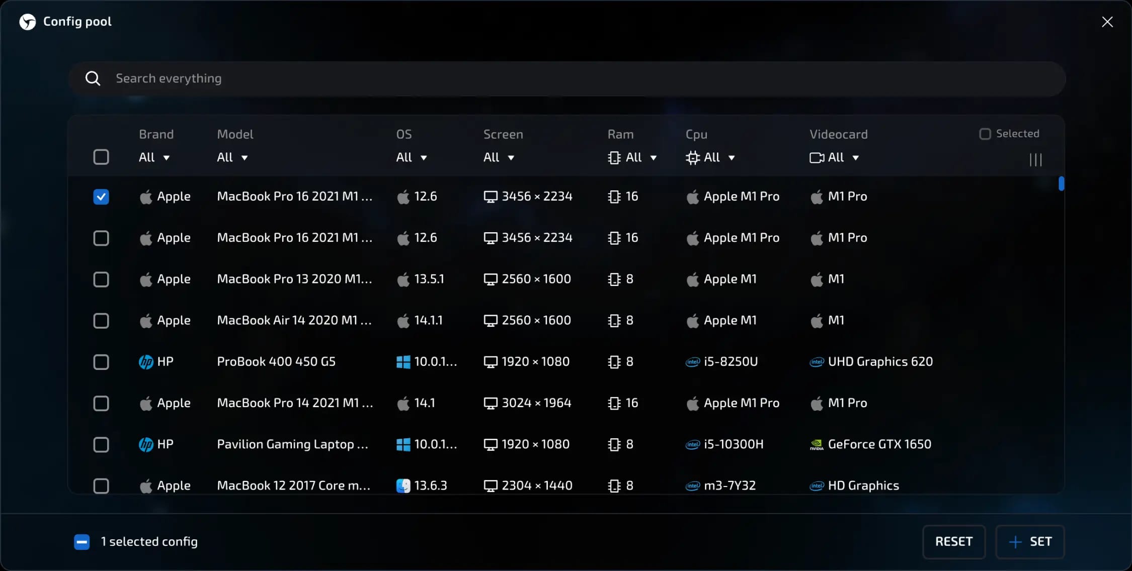 config pool