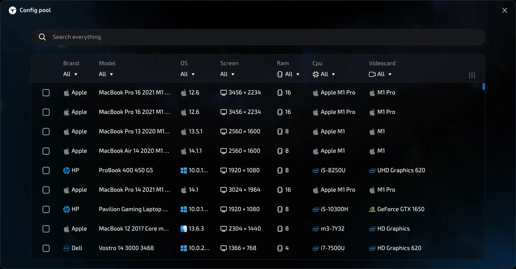 config pool