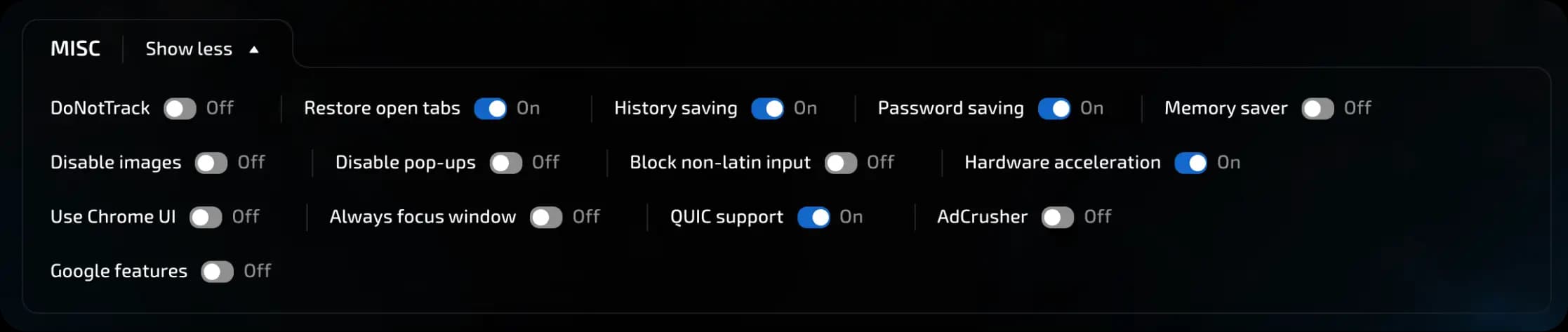 misc (other settings)