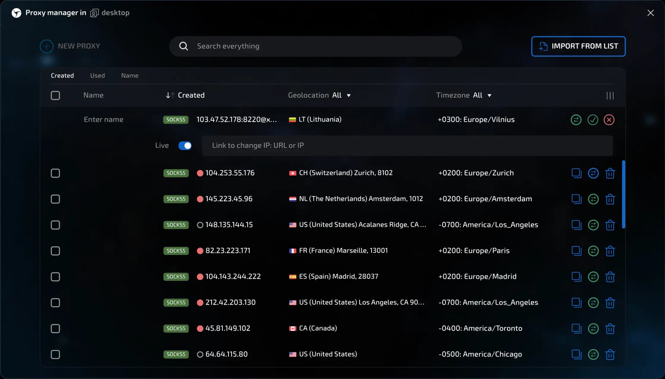 proxy manager with running proxy