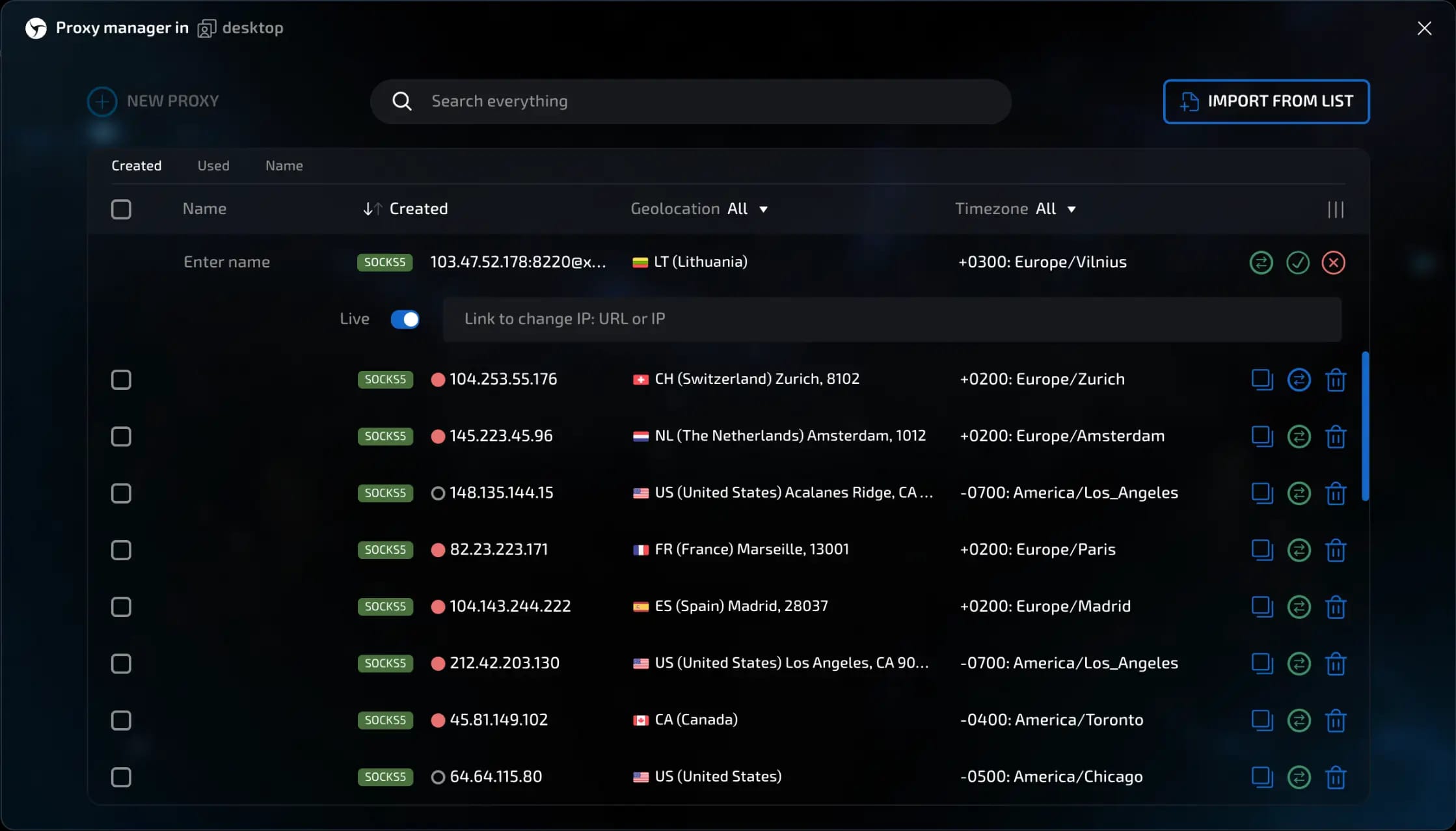proxy manager with running proxy