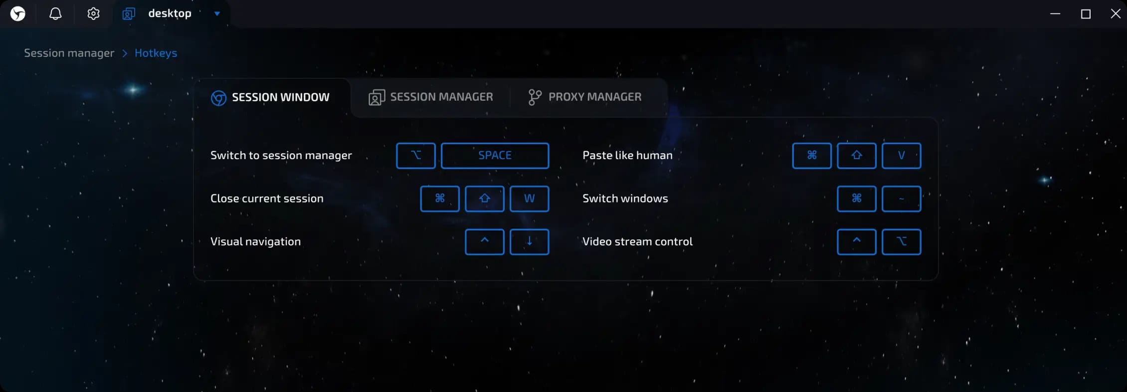 hotkeys view